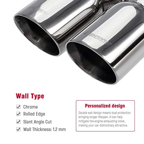 Upower Dual Exhaust Tip 3 Inch Inlet 3" Outlet 9.5" Long Tail Pipe Double Wall Polished Stainless Steel #TOP6