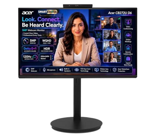 Image of Acer Smartchoice CB272U D6 27 Inch WQHD 2560x1440 IPS Professional Monitor, 120Hz, 1ms VRB, 5MP Webcam, HDR10, DCI-P3 90%, Delta E<1 Colour Accuracy, Ergo Stand, PIP /PBP, AdaptiveSync, Speakers