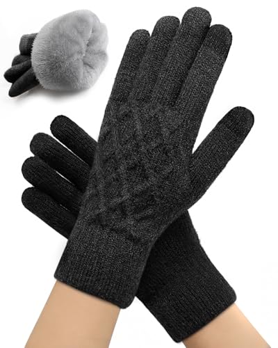 JYUYNY Winter Gloves for Women Men – Warm Touchscreen Knit Gloves, Thermal Wool Lining Cold Weather Gloves for Driving Texting