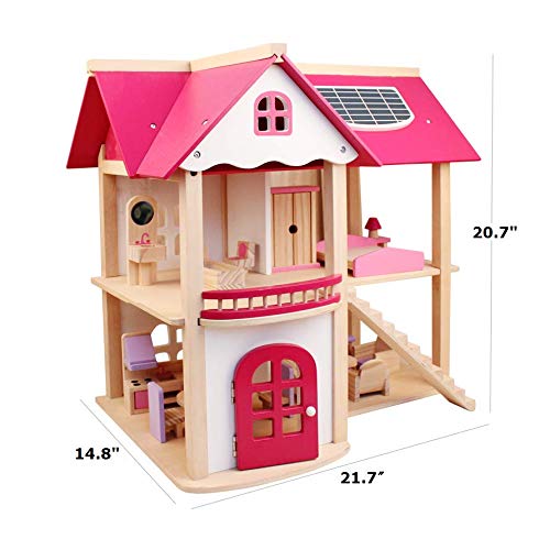 Pioneering Wooden Dollhouse with Dollhouse Furniture and Accessories Kids DIY Dollhouse Kit