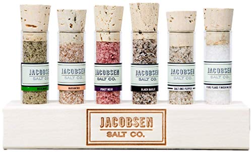 Jacobsen Salt Co. 6 Vial Infused Salt Set with branded wooden stand