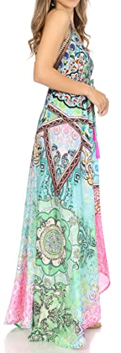 Image of Sakkas Lizi Womens Maxi High-Low Halter Handkerchief Long Dress Beach Party