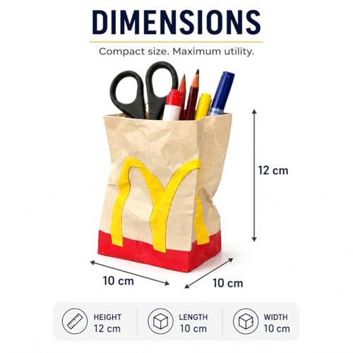 Image of Drive-Thru Style Crumpled Takeout Bag Pen Holder - Funny Desk Organizer, 3D Printed Fast Food Inspired Pencil Cup for Office, Gaming Desk or Study Table