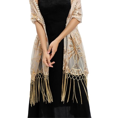 Fringe Trim Embroidered Sequin Shawl Wraps for Women Evening Dresses3
