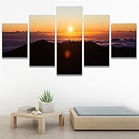 SIGNWIN 5 Panel Canvas Wall Art Sunset in The Mountains for Home Decorations Ready to Hang - 60
