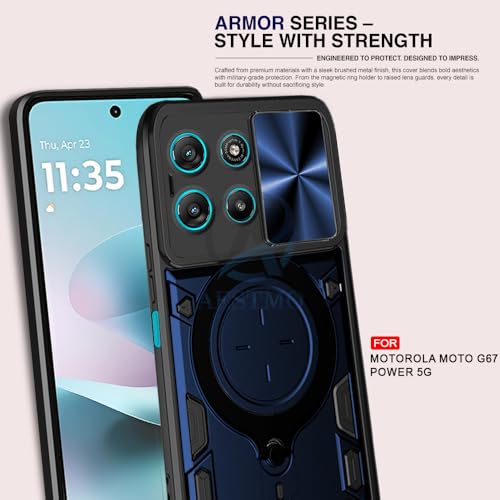 Image of AESTMO Armor Motorola Moto G67 Power / G57 Power 5G Bumper Back Case Cover | Ring Holder & CD Pattern Sliding Camera Shutter Cover | Back Case Cover for Motorola Moto G67 Power / G57 Power 5G (Blue)