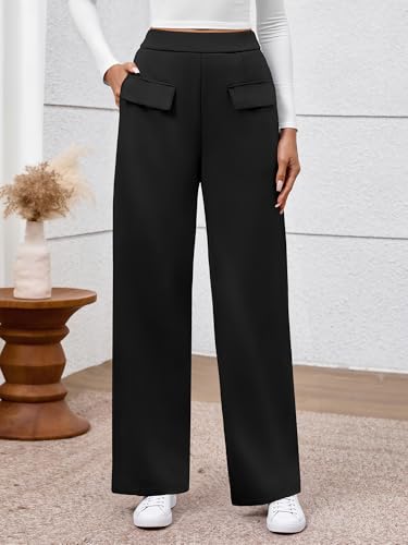 BTFBM Work Dress Pants Women Wide Leg Trousers High Waisted Business Casual Outfits Stretchy Comfy Lounge Palazzo Pants(Black, Large)2