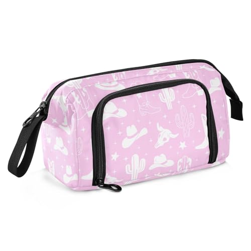 Image of Western Cowboy Purple Pencil Case Pouch Big Capacity Pencil Bag Box Organizer Pen Case Pencil Pouch Aesthetic with Handle for Kids Boys Girls Women College Office