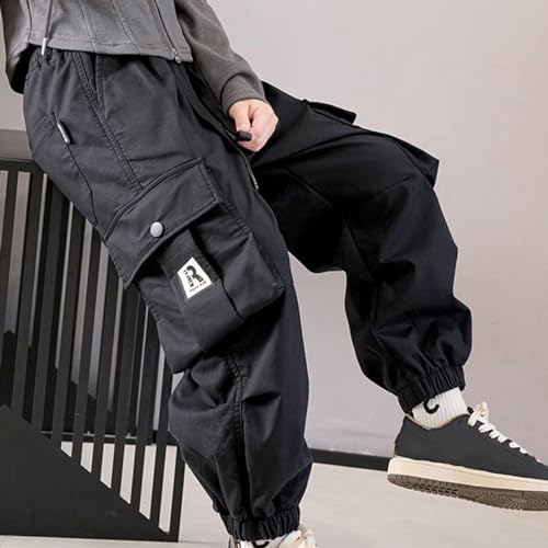 Girls Cargo Pants High Waisted Casual Sweatpants with Drawstring Loose Fit Comfortable Kids Tall Pants with4