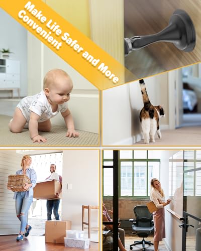 Image of Door Stoppers Magnetic Door Catch - 6 Pack Stainless Steel Heavy Duty Door Holder Stops for Bottom Top of Door - Wall Floor Mounting No Drill Strong Adhesive & Screws Strong Magnet Keep Door Open