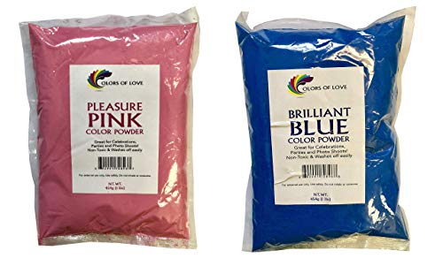 Colors of Love Pink & Blue Combo Pack - 1 Pound Each! Holi Color Powder