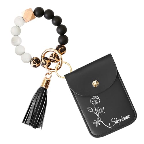 Personalized Wallet Keychain Custom Birth Flower & Name, Leather ...