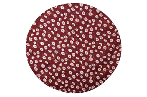 Image of The Furnishing Tree Round Elastic Fitted Center Tpoy Table Cover WxL 18x18 Inches Floral Pattern Red White