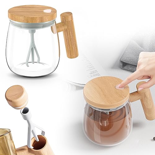 Electric High Speed Mixing Cup, Self Stirring Mug, 13.5oz Electric Mixing Coffee Mug, Glass Self Stirring Travel Coffee Cup for Coffee, Hot Chocolate, Milk, Protein Powder (Clear)