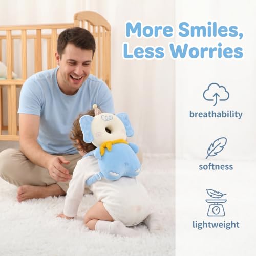 Image of Baby Head Protector Backpack - Soft & Lightweight Fall Cushion Backpack for Toddlers Walking and Crawling(Blue Elephant)