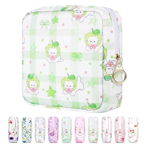 Image of Likesing 5.1'' Sanitary Napkin Storage Bag, Canvas Period Pouches for Teen Girls Women, Period Bag Tampon Holder for Purse Feminine Menstrual Sanitary Pad Pouch(Green H9285)