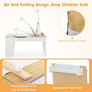 INFANS 3 in 1 Kids Art Table and Chair Set Toddler Craft Play Wood Activity Desk with 2 Chairs Storage Canvas Bins Paper Roll for Writing Drawing Children Furniture for Daycare Nursery