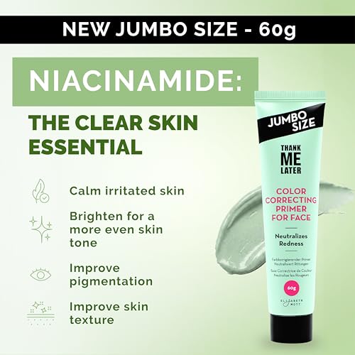 Image of Elizabeth Mott Thank Me Later Color Correcting Face Primer, 60g | Neutralizes Redness, Evens Skin Tone, Makeup Primer, Long-Wearing Makeup, Jumbo 2X Size, Cruelty-Free