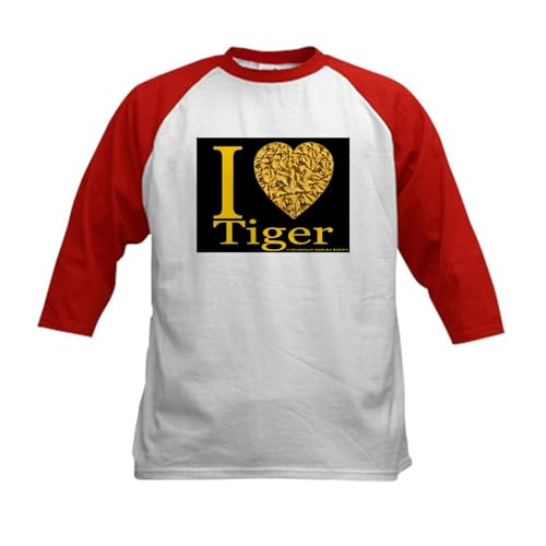 CafePress I (Heart) Tiger Kids Baseball Jersey Kids Cotton Baseball Jersey, 3/4 Raglan Sleeve Shirt Red/White