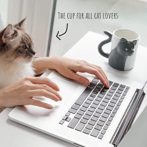 MIAMIO - Kissing Cat Mugs Set/Coffee Cups, Cat Lover Couple Gifts for Men/Women (350 ml), # Gray, 14 cm x 9 cm - Image 3