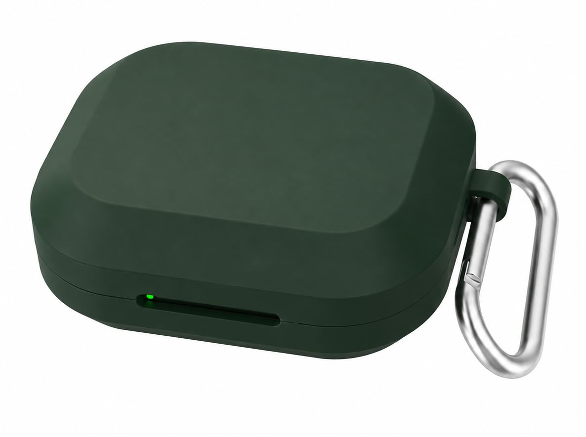 Silicone Case for Realme Buds Air 8 Pro TWS Earbuds, Shockproof Cover with Heavy Duty Carabiner, LED Visible (Dark Green)-image-17