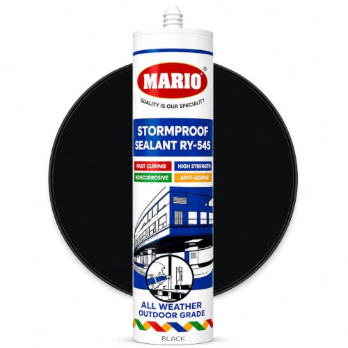 Image of Mario Black Waterproof Silicone Sealant - Heavy Duty Outdoor Grade Adhesive for Roof, Window & Bathroom, Fast Curing, Weatherproof, Crack Resistant