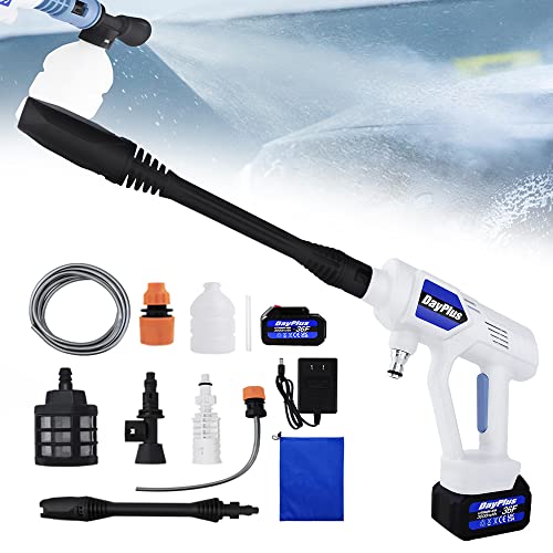 Cordless Pressure Washer with 2 Batteries, Cordless Jet Wash Car Washer Adjustable Pressure 3 Nozzles Portable Power Washer Compact Pressure Cleaner for Car Washing Home Cleaning Garden Watering