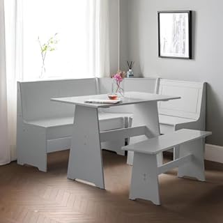 Julian Bowen Dove Grey Wood Newport Corner Dining Set with Storage Bench