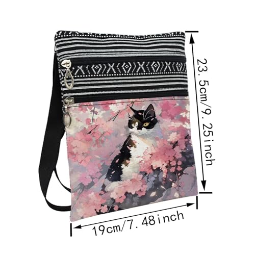 Sakura Cat Messenger Bag Small Ethnic Pattern Printed Adjustable Strap Crossbody Zipper Bag Sakura Cat Phone Bag Wallet Cute Shoulder Handbag for Women2
