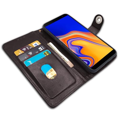 Image of Pikkme Samsung Galaxy J4 Plus Flip Cover Leather Finish | Inside TPU with Card Pockets | Wallet Stand and Shock Proof | Complete Protection Button Flip Case (Coffee)