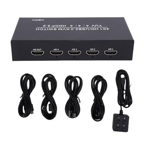 VBESTLIFE Commutateur KVM HDMI USB2.0 4x1, Commutateur KVM 4K 60Hz pour le Partage D'affichage, avec 4 Ports USB et 4 Ports de Type C, Câbles, Télécommande