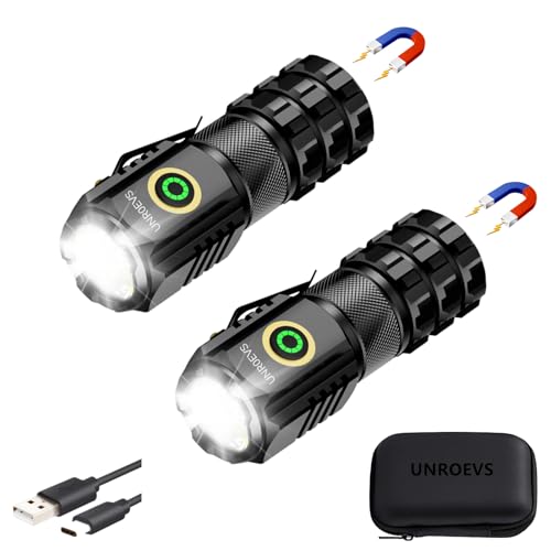 2-Pack XC06 Mini Flashlight Rechargeable,Pocket Flashlight with Magnet,Super Bright Small Compact Flashlight,5 Modes EDC Flashlight for Camping,Emergency.