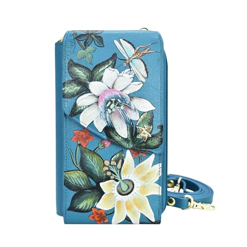 Anuschka Women's Hand-Painted Genuine Vegetable Tanned Leather RFID Blocking Crossbody Phone Wallet - Royal Garden
