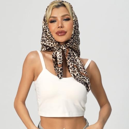 Leopard Print Head Scarf for Women Like Silk Satin Scarf for Hair Wrapping at Night Bandana Square Scarf 35 Inches2