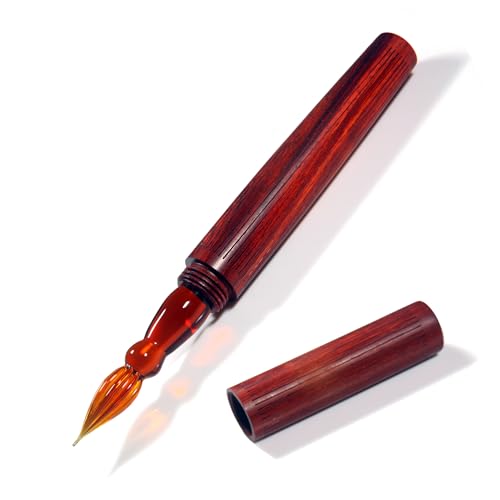 SeventyTwo Handmade Glass Dip Pen with Wood Handle Calligraphy Writing Pen with Glass Nib (Red)