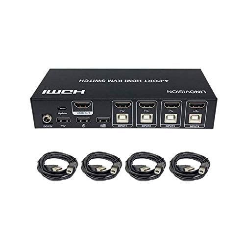 Super Cheap 🛒 LINOVISION 4 Port HDMI KVM Switch, 4K@30Hz Input with 4 USB2.0 Hub. Full Metal Housing. Hotkey Switch. Using One Set of HDMI Monitor, Keyboard and Mouse to Control 4 PC/DVR/NVR/PS3/PS4.4 in 1 Out