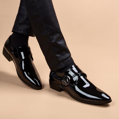 Men's Business Wingtip Dress Shoes Slip On Pointed Toe Classic Formal Business Shoes Faux Patent Leather Oxford Shoes4