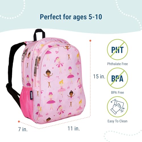 Image of Wildkin 15 Inch Backpack for Kids, Ballerina | Ages 5-10, padded straps, side water bottle pocket - coordinates with matching Wildkin lunch boxes and water bottles