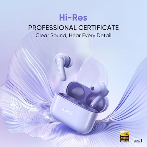 Image of realme Buds T200 True Wireless Earbuds with Hi-Res Audio, 12.4mm Dynamic Bass Drivers, 32 dB ANC, Quad Mic, 45ms Latency, Upto 50 Hrs Playback, Fast Charge, IP55 Rated, BT 5.4 (Dreamy Purple)