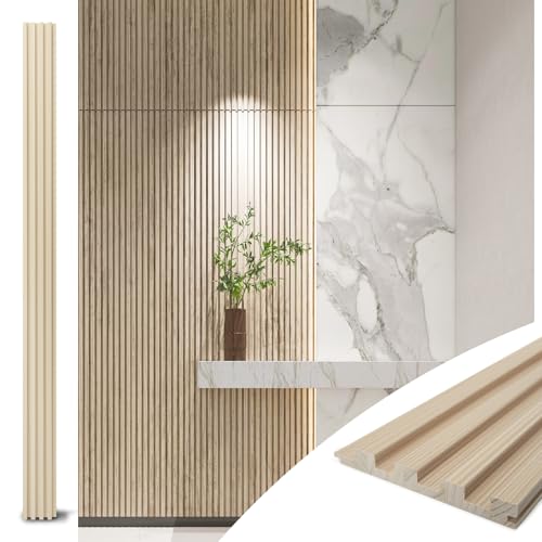 Art3d Slat Wood Wall Paneling for Interior and Ceiling Decoration - Pack of 4pcs + 1pc End-Trim, Size 108 x 5.7in.- Ashtree