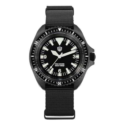 watchdives WD1980 VH31 Relógio de quartzo, relógios de mergulho militares, relógio de pulso de luxo com cristal de safira de 38 mm, relógio resistente à água até 200 m, Preto / PVD, Moderno