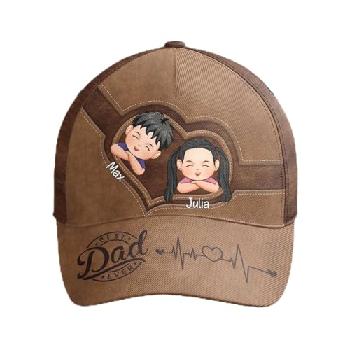 Macorner Personalized Classic Cap for Dad - Best Dad Ever Gifts from Daughter, Son, Birthday Present - One Size-Medium, 2 Kids