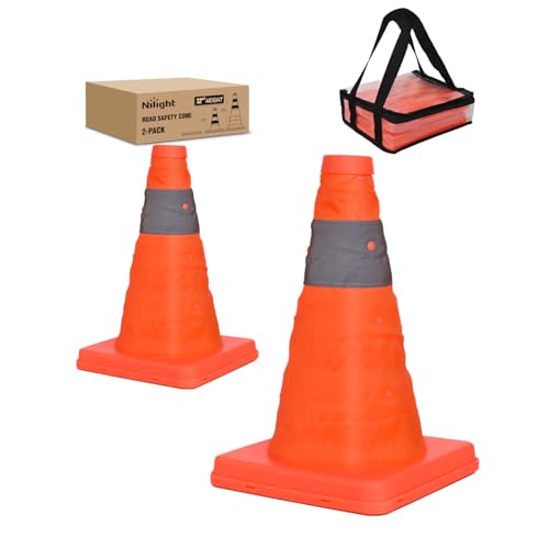 Nilight 12 Inch Collapsible Traffic Safety Cones 2 Pack - Bright Orange Parking Cones with Reflective Collars for Roadside Emergency Parking Driving Practice