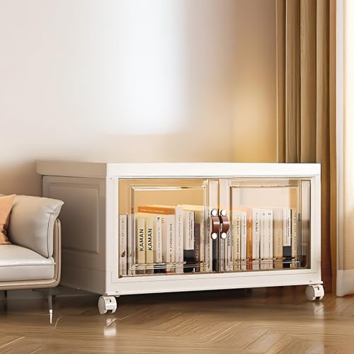 Image of HomeEssentials Storage Box | Magnetic Double Opening Door | Transparent Stacking Plastic Storage Boxes with Wheels | Suitable for Bedroom, Living Room, Office & Kitchen (1 Layer, 55X35X34 Cm)