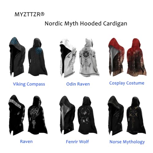 Nordic Myth 3D Mid-Length Hooded Cardigan for Men Viking Runes Retro Fashion Personality Biker Women's Capes3