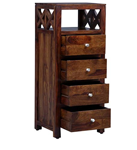 Image of Solid Sheesham Wood Cabinet for Storage | Wooden Chest of Drawer for Kitchen and Home with 4 Drawers (Solid Wood, Teak Finish, 20x17x47 Inch, 1 Piece)