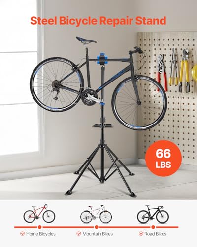 Image of VEVOR Bike Repair Stand, 66 lb Heavy-duty Bicycle Work Stand with 32.8-56.6 in Adjustable Height & Magnetic Tool Tray, Foldable Bicycle Maintenance Rack, Shop Home Mechanics for Mountain & Road Bike