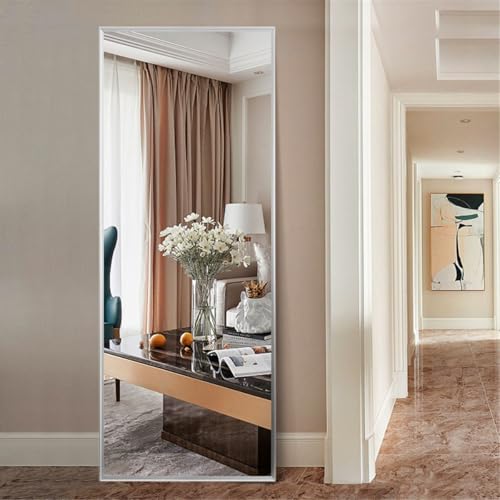 Image of VENETIAN IMAGE Full-Length Dressing Mirror, Floor or Wall Mounted, Metal Frame for Modern Interiors (Silver, 160 x 50 CM)