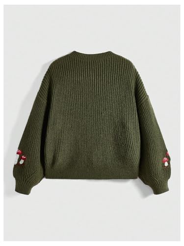 SHENHE Women's Oversized Embroidered Mushroom Sweater Crewneck Chunky Knit Sweater Pullover2