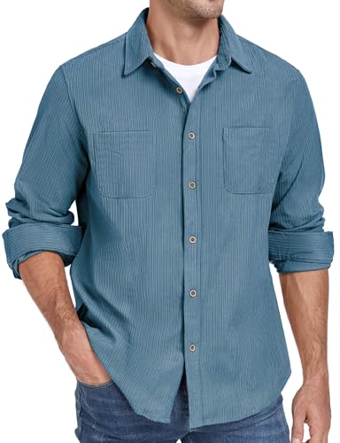 Men's Button Down Corduroy Shirt Jacket Casual Long Sleeve Lightweight Shacket Overshirts Jackets with Pockets